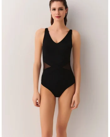 Costum de baie intreg cu decolteu in V, Negru