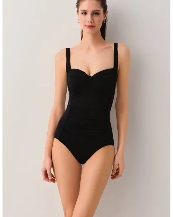 Costum de baie intreg cu model uni, Negru