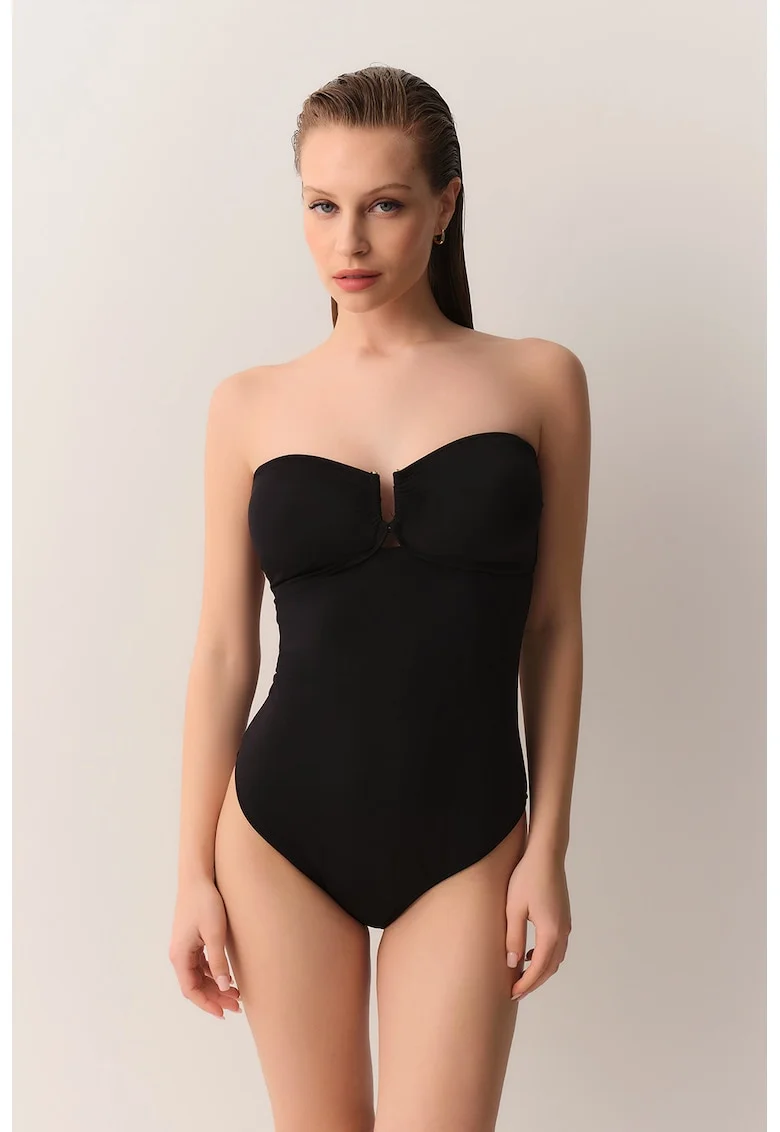 Costum de baie intreg cu bretele detasabile, Negru