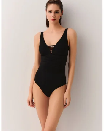 Costum de baie intreg cu decolteu in V, Negru