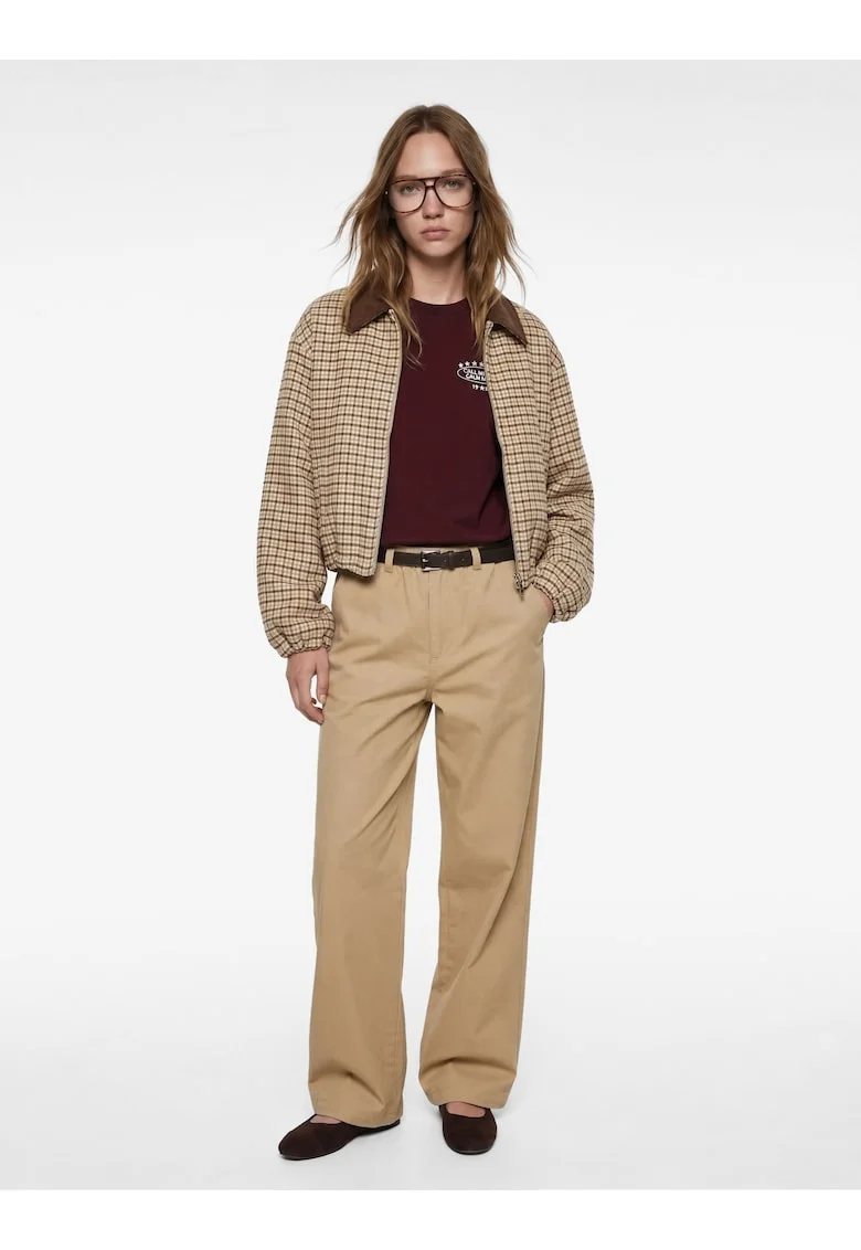 Pantaloni din bumbac cu curea in talie, Bej deschis