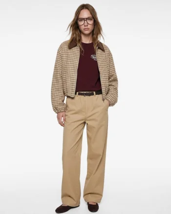 Pantaloni din bumbac cu curea in talie, Bej deschis