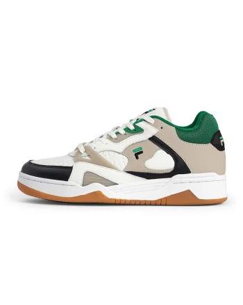 Pantofi sport low-cut de piele, Alb/Verde englez/Grej