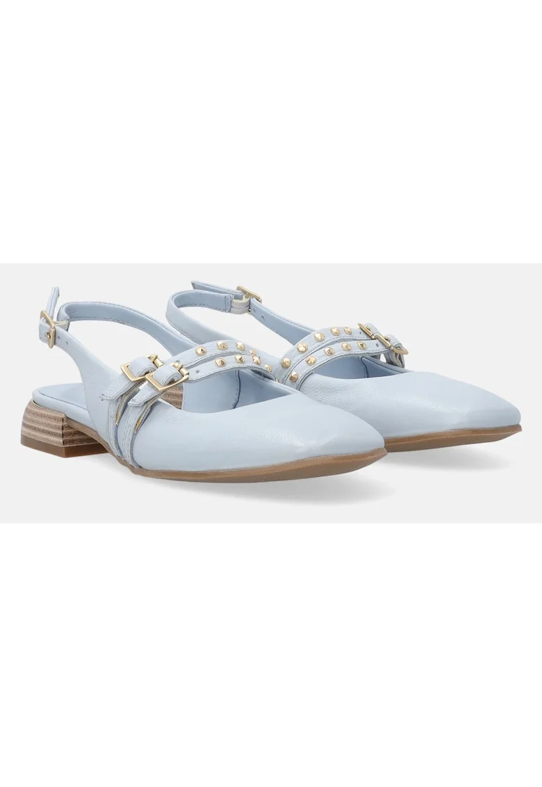 Pantofi slingback din piele cu catarama, Bleumarin