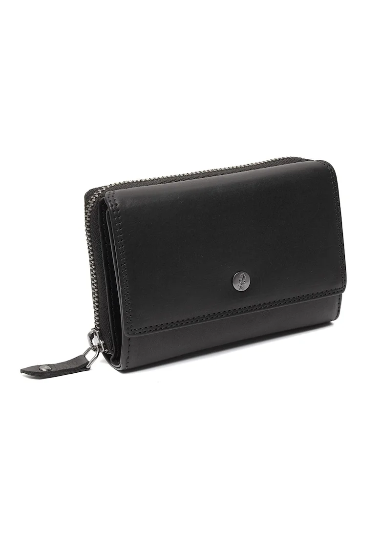 Portofel dama din piele naturala,  Salviano, cu protectie anti scanare RFID, Negru, 13.5 x 9.5 cm