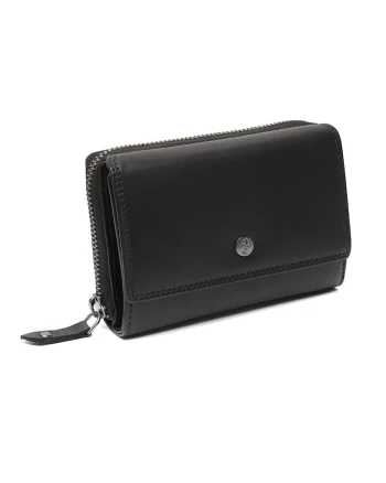 Portofel dama din piele naturala,  Salviano, cu protectie anti scanare RFID, Negru, 13.5 x 9.5 cm