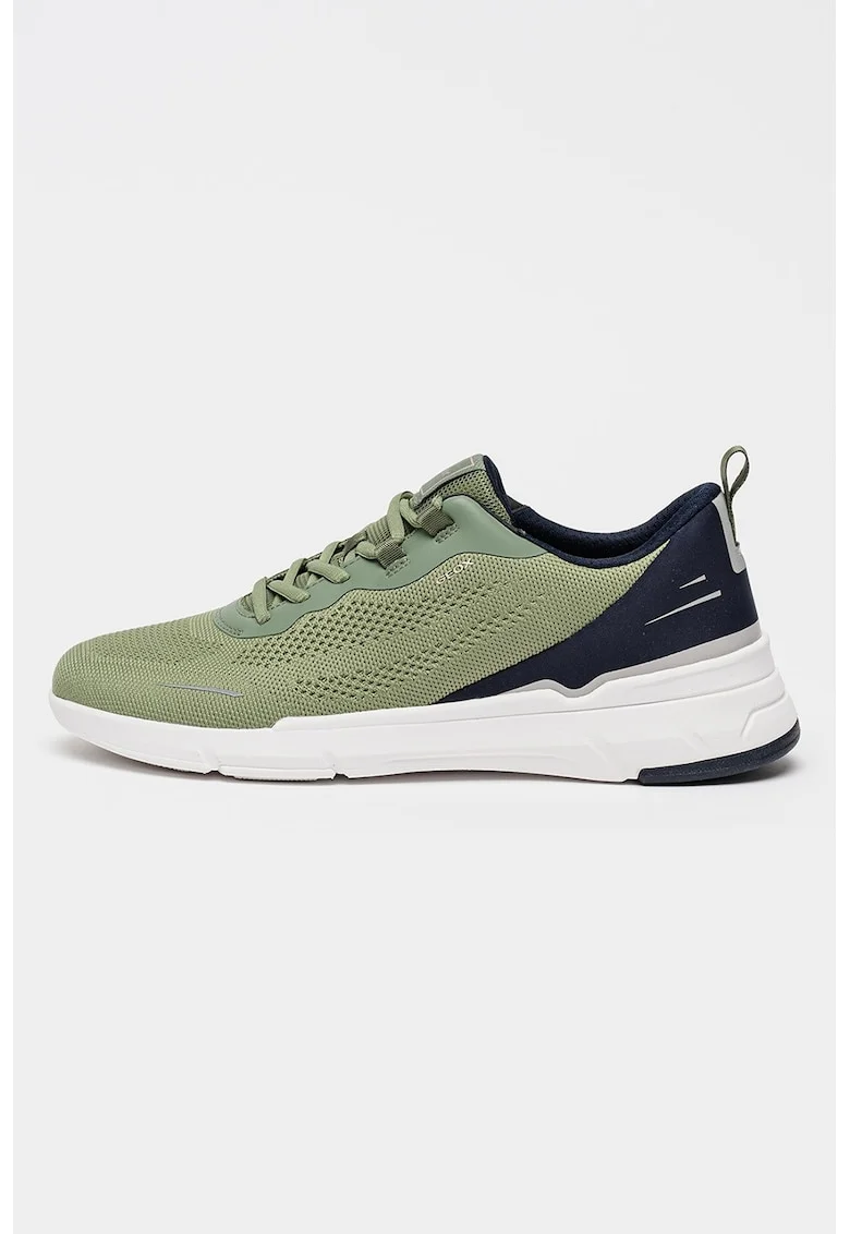 Pantofi sport Vittour din material textil cu insertii de piele ecologica, Negru stins/Verde pal/Alb optic
