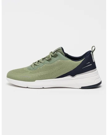 Pantofi sport Vittour din material textil cu insertii de piele ecologica, Negru stins/Verde pal/Alb optic