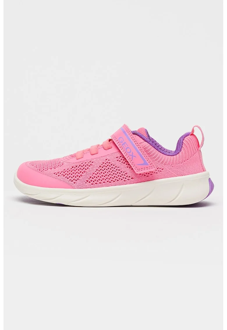 Pantofi sport Foot Run cu velcro si perforatii, Roz pastel/Lila