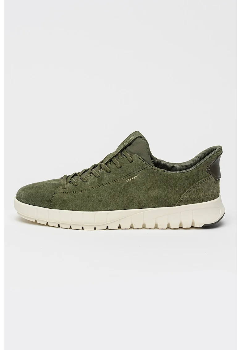 Pantofi sport Flextride Plus cu loglow-cut din piele intoarsa, Alb murdar/Verde feriga