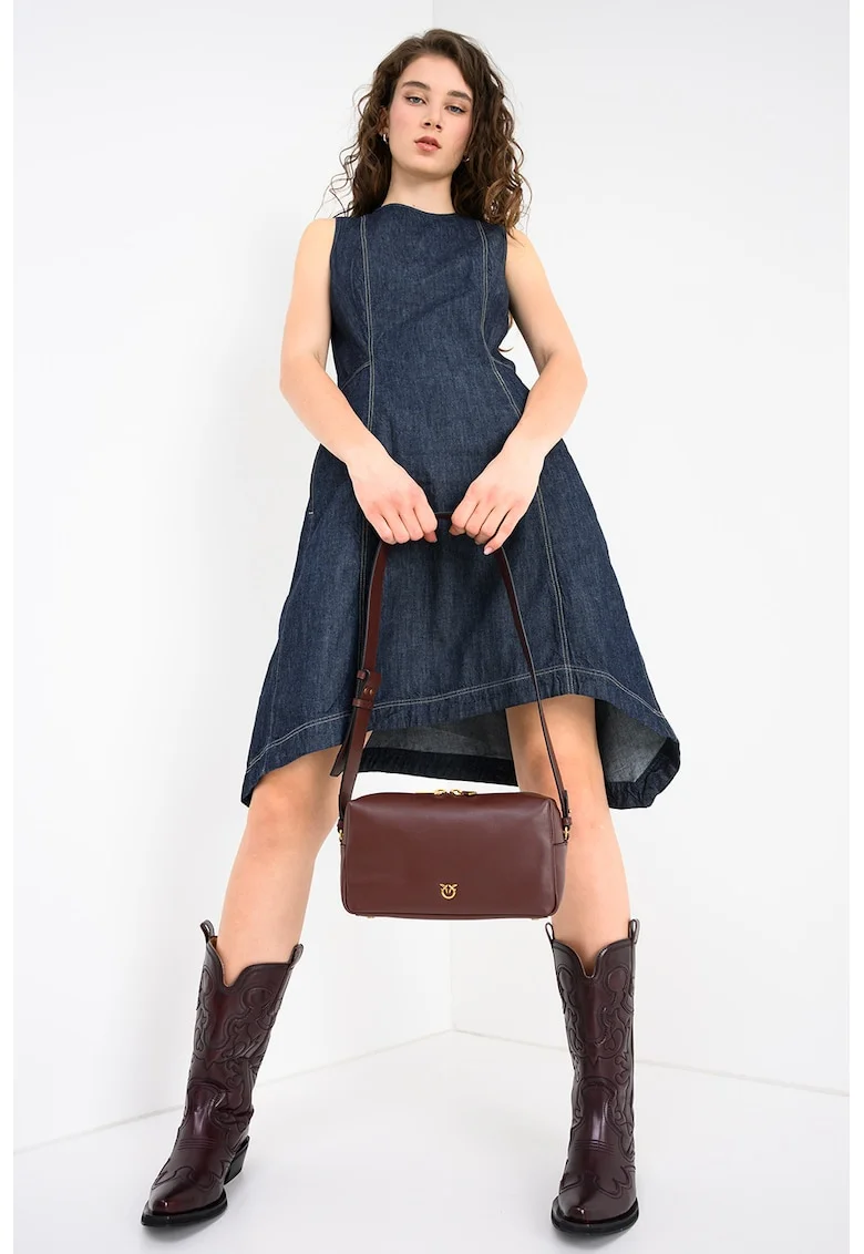 Rochie asimetrica din denim cu buzunare, Bleumarin