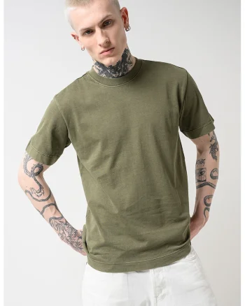 Tricou uni de bumbac organic, Verde masliniu