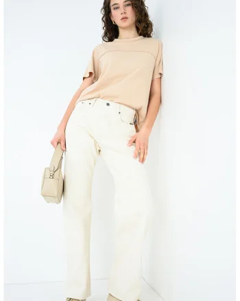 Blugi relaxed fit cu talie inalta Bowey, Bej deschis