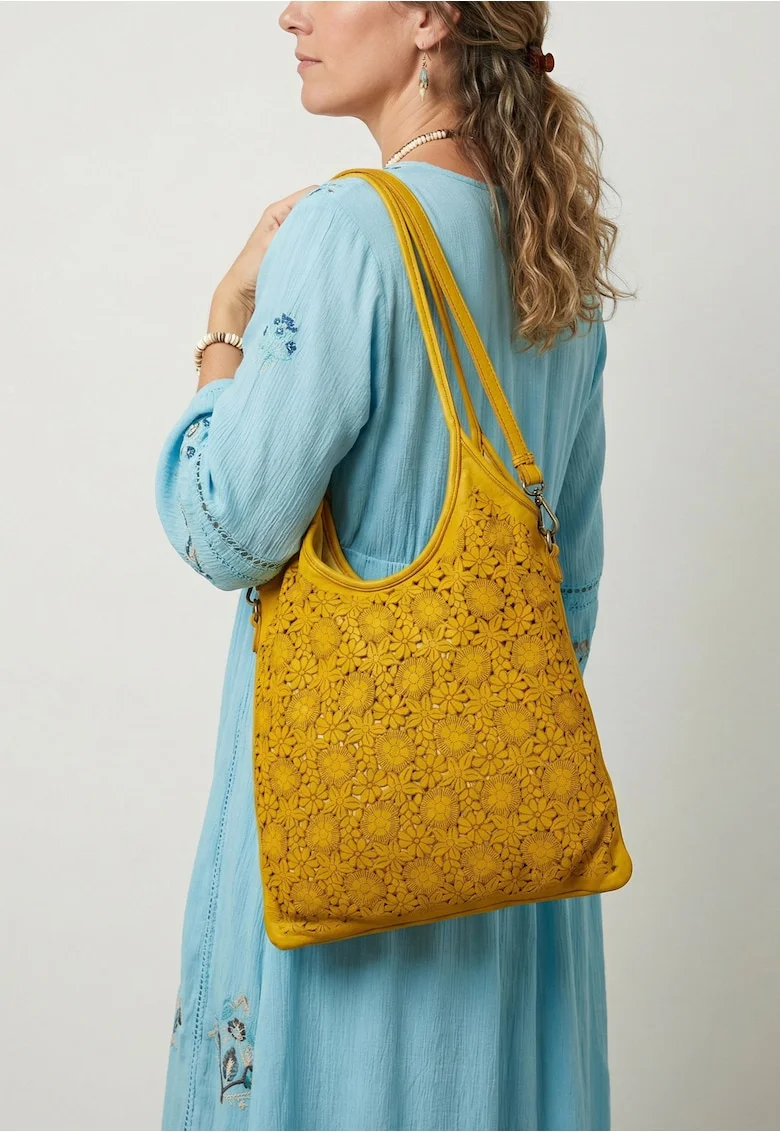 Geanta tote cu model floral, Galben