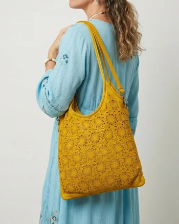 Geanta tote cu model floral, Galben