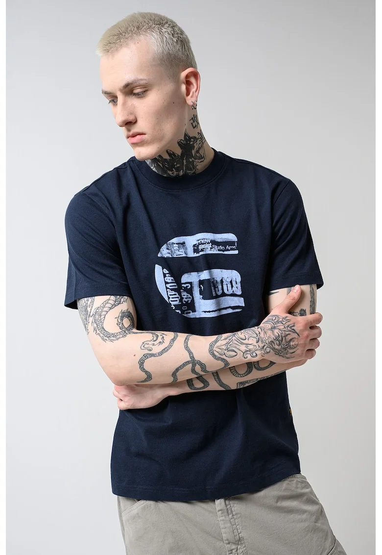 Tricou de bumbac organic cu logo, Bleumarin