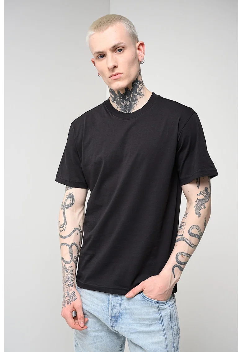 Tricou de bumbac organic cu imprimeu pe spate, Negru