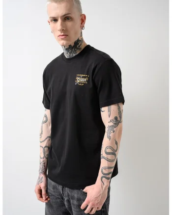 Tricou slim fit cu decolteu la baza gatului, Negru
