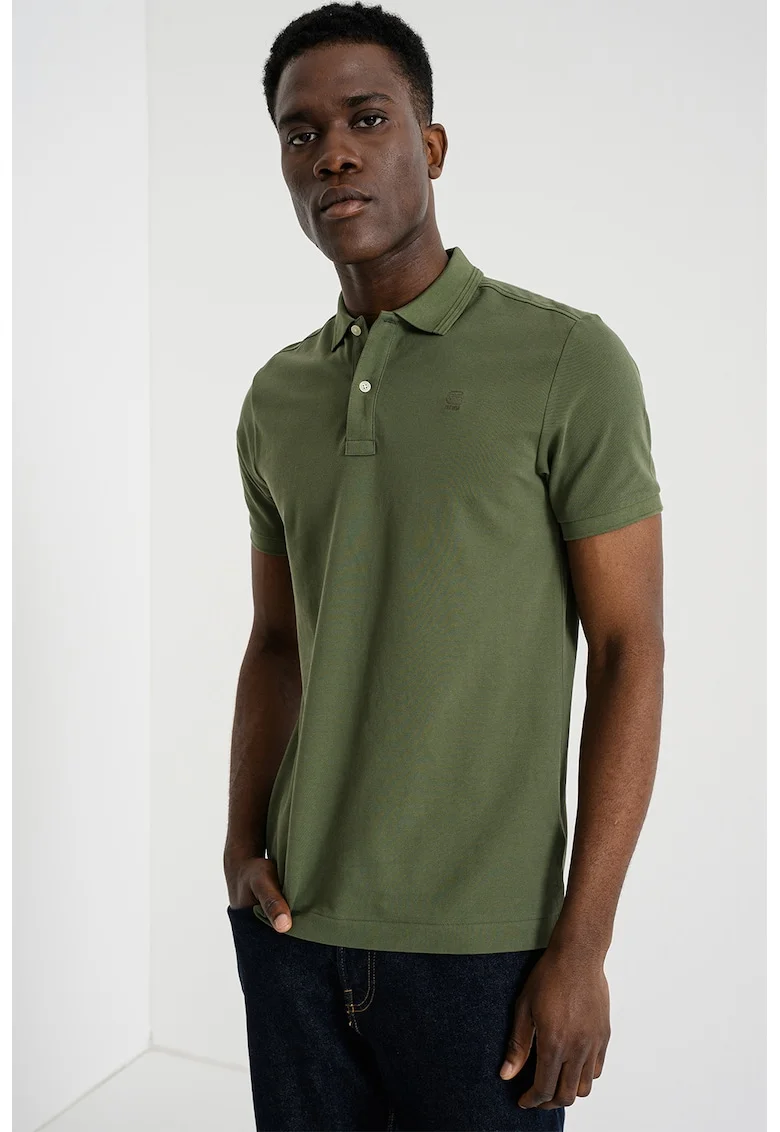 Tricou polo slim fit din amestec de bumbac organic cu logo discret Dunda, Verde feriga