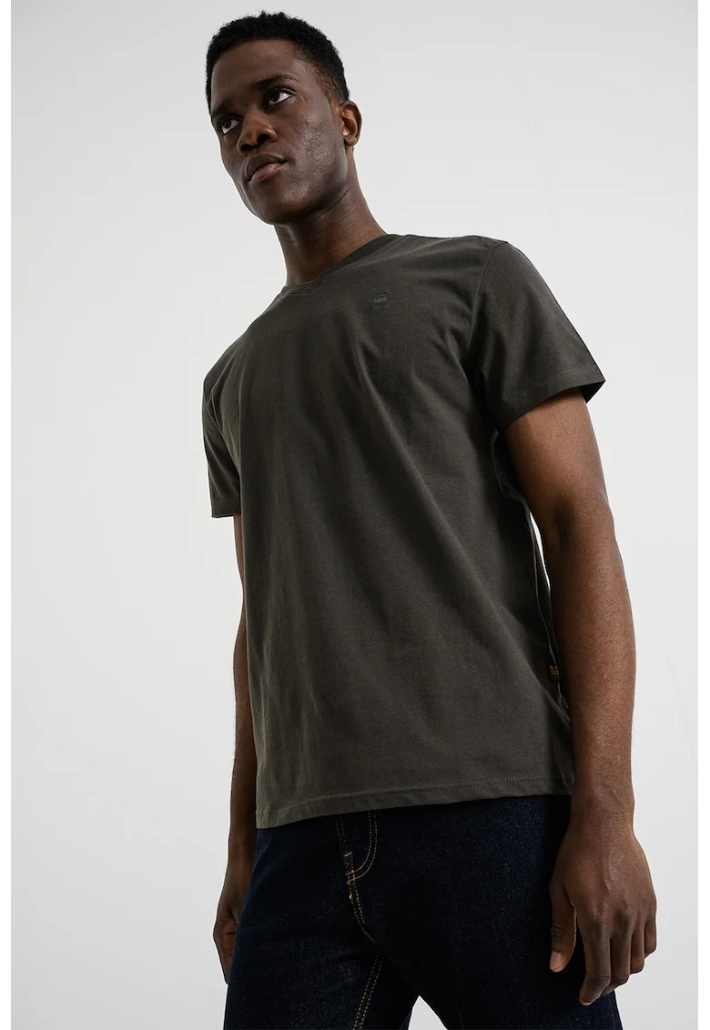 Tricou de bumbac organic cu decolteu in V Base, Verde feriga