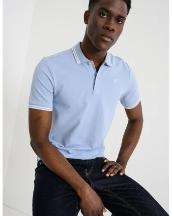 Tricou polo slim fit Dunda, Albastru pastel/Alb optic