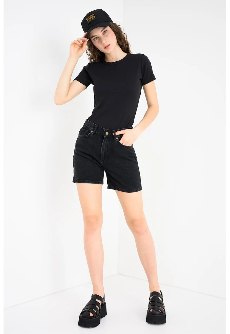 Tricou slim fit din amestec de bumbac organic, Negru