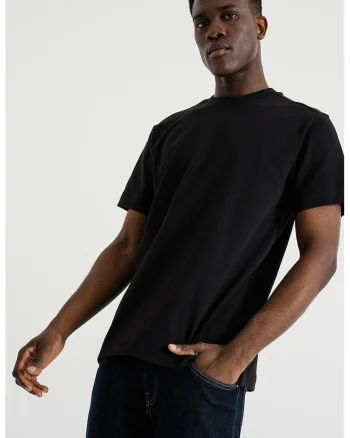 Tricou din bumbac organic cu decolteu la baza gatului, Negru