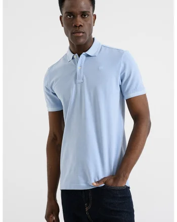Tricou polo din amestec de bumbac organic cu aspect decolorat Dunda, Albastru pastel