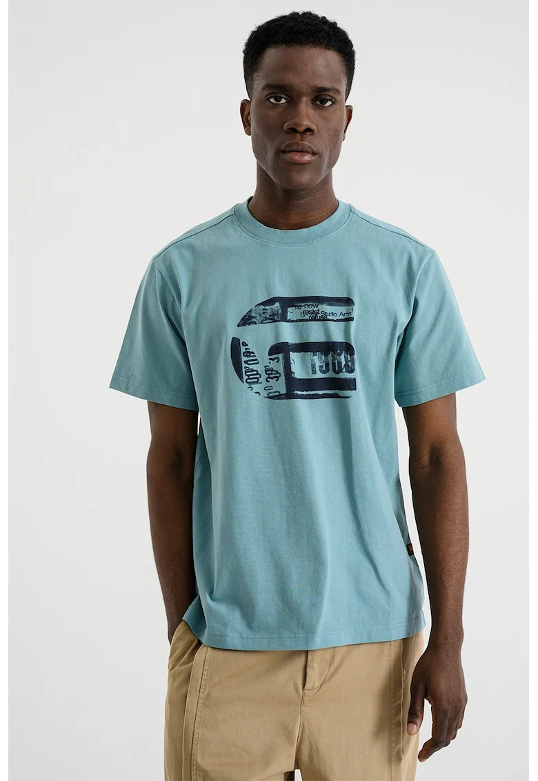 Tricou de bumbac organic cu logo, Albastru petrol