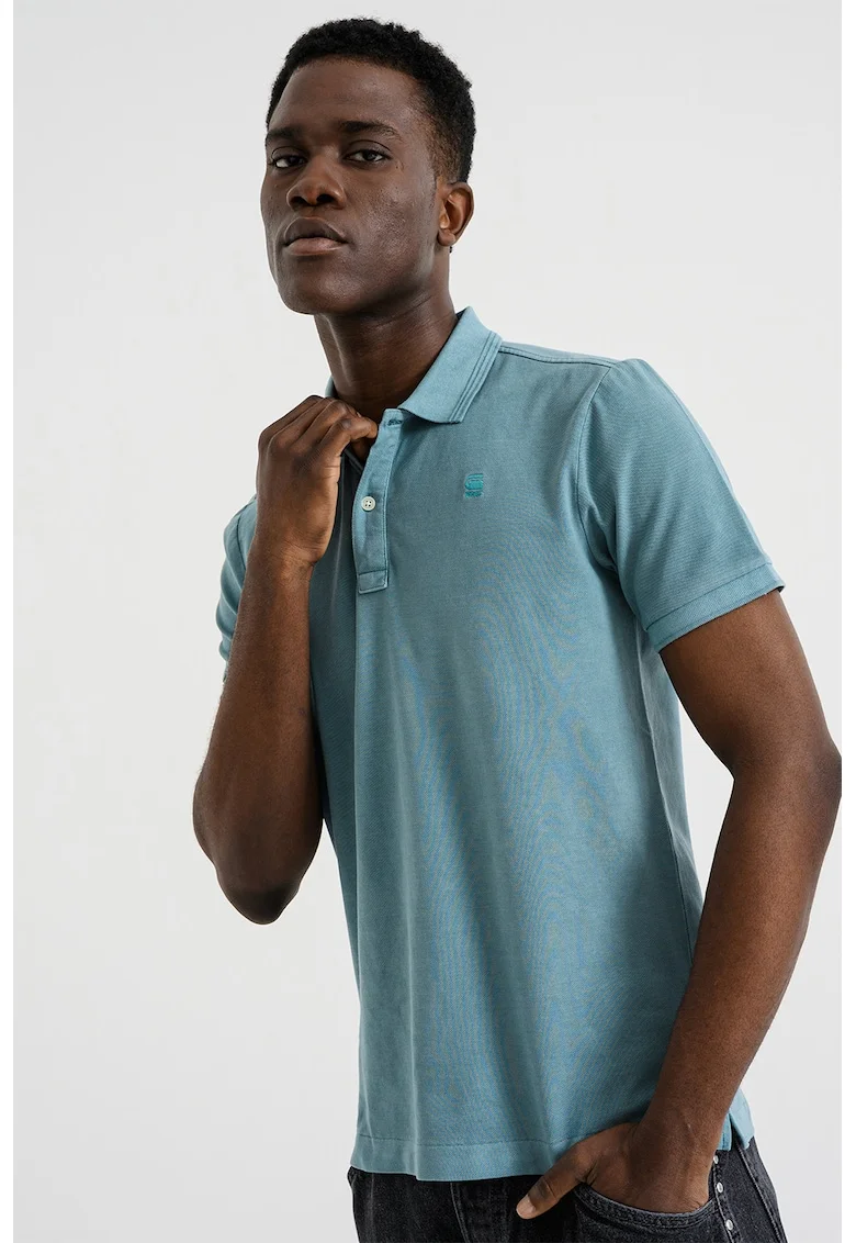 Tricou polo din amestec de bumbac organic cu aspect decolorat Dunda, Verde pal