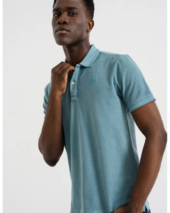 Tricou polo din amestec de bumbac organic cu aspect decolorat Dunda, Verde pal