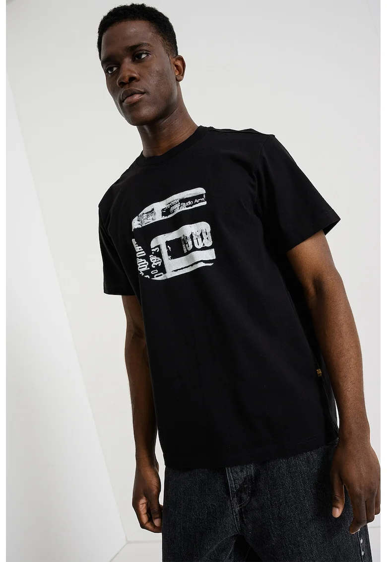 Tricou de bumbac organic cu logo, Negru