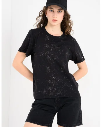 Tricou din bumbac organic cu decolteu rotund, Negru