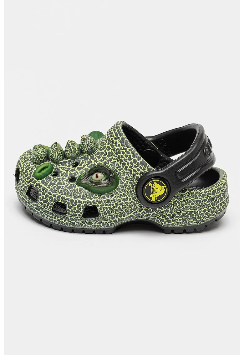 Saboti cu design dinozaur, Negru/Verde electric