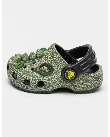 Saboti cu design dinozaur, Negru/Verde electric