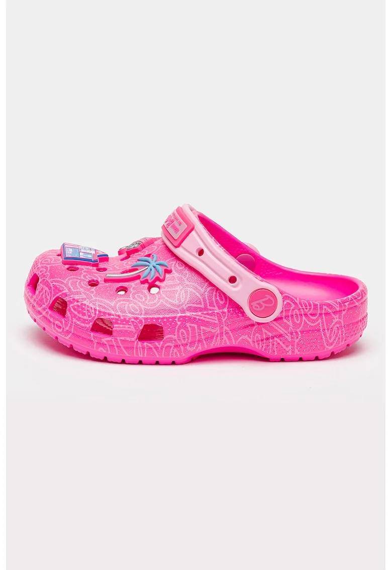 Saboti cu imprimeu cu model tematic Barbie, Roz neon/Argintiu