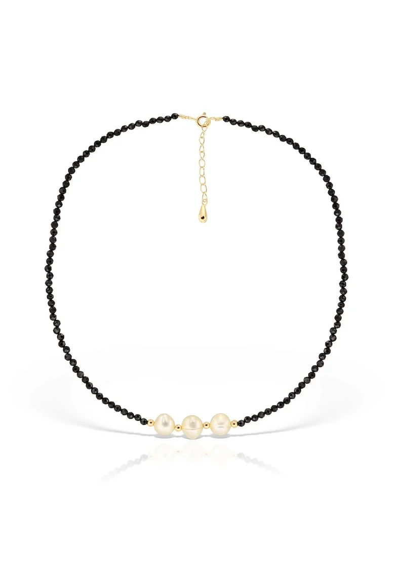 Colier din argint si pietre semipretioase Black Pearl, Negru/Alb, Produsul este livrat in ambalaj personalizat.