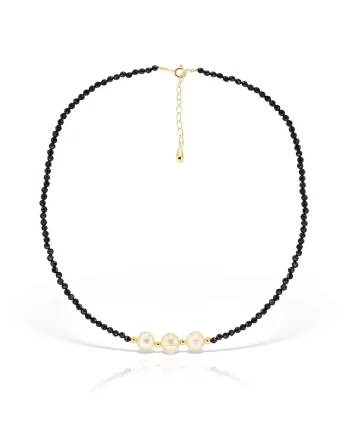 Colier din argint si pietre semipretioase Black Pearl, Negru/Alb, Produsul este livrat in ambalaj personalizat.