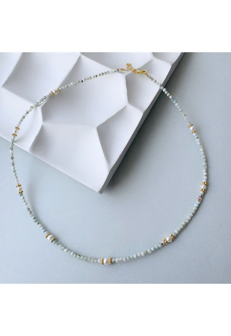 Colier din argint si pietre semipretioase Aqua Pearl, Turcoaz/ Auriu, Produsul este livrat in ambalaj personalizat.