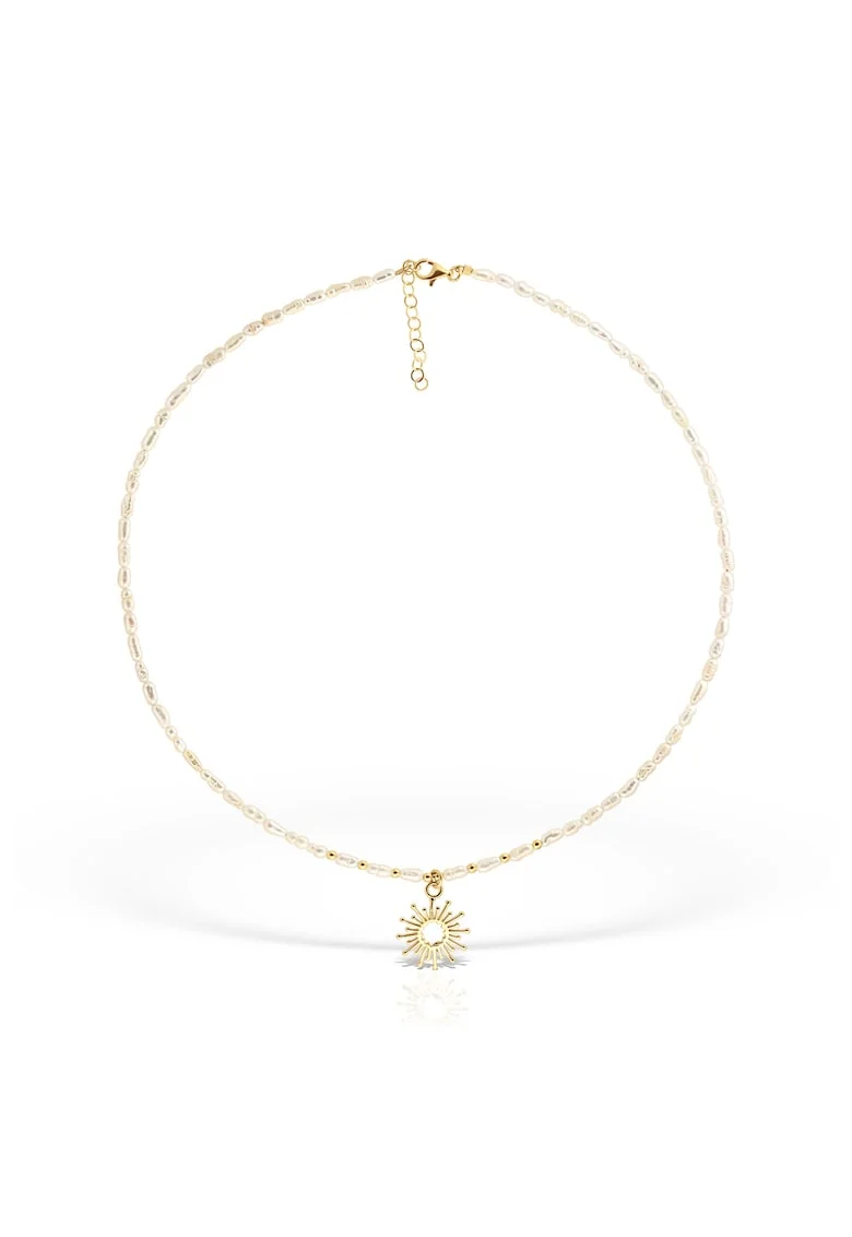Colier din argint si perle Aura Shine, Alb, Produsul este livrat in ambalaj personalizat.