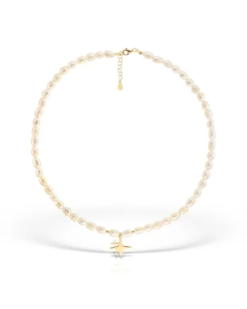 Colier din argint aurit si perle Time to shine, Alb, Produsul este livrat in ambalaj personalizat.