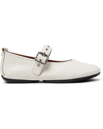 Balerini Mary Jane din piele Right Nina, Alb/Alb murdar