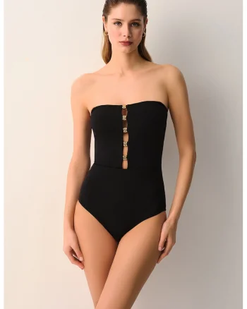 Costum de baie intreg fara bretele, Negru