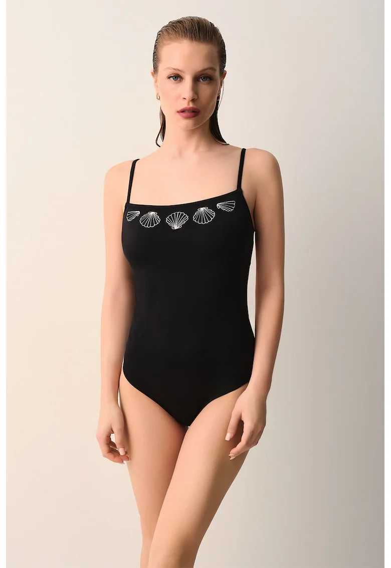 Costum de baie intreg cu decupaj pe partea din spate, Alb/Negru