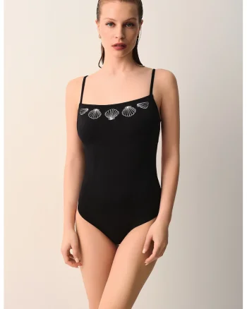 Costum de baie intreg cu decupaj pe partea din spate, Alb/Negru