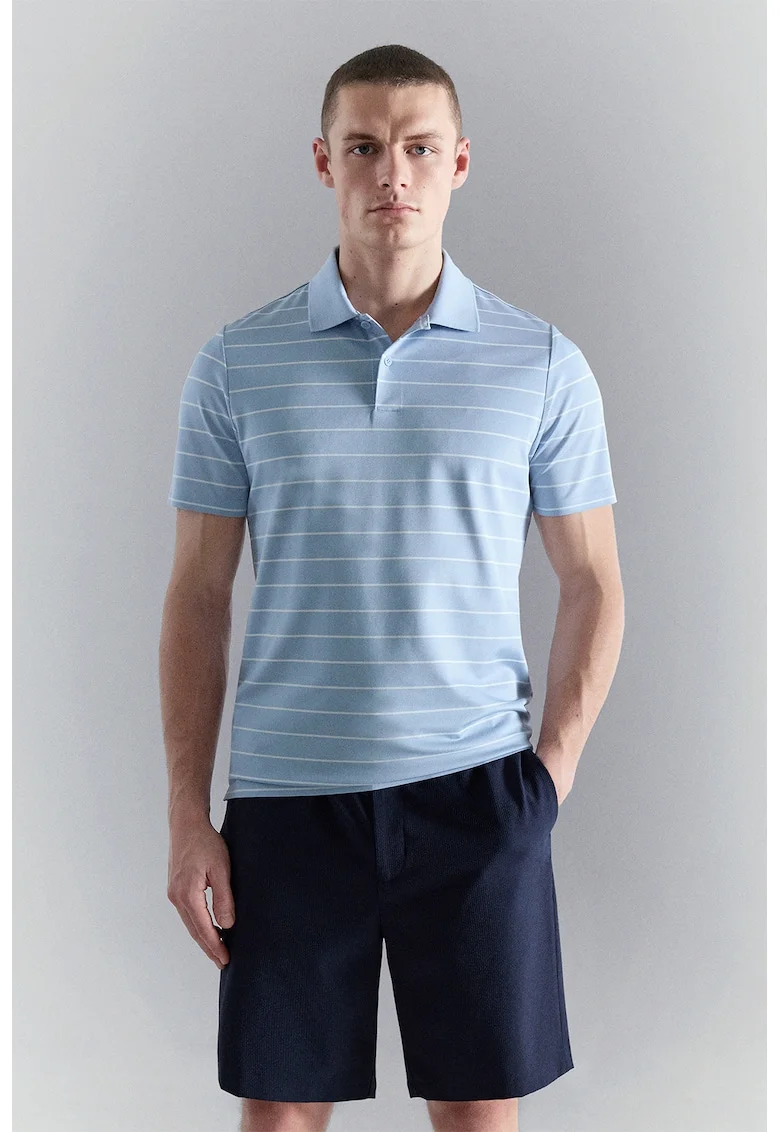 Tricou polo cu croiala regular-fit si dungi, Alb/Albastru lavanda