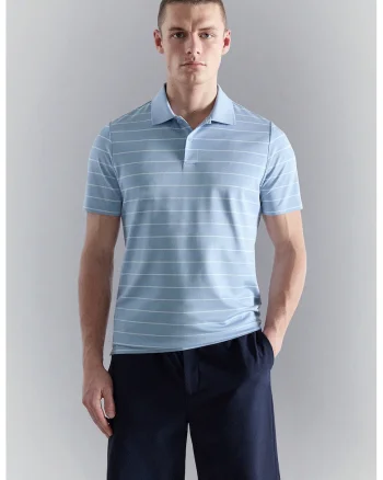 Tricou polo cu croiala regular-fit si dungi, Alb/Albastru lavanda