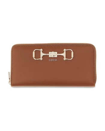 Portofel de piele ecologica cu logo Janie, Maro cognac