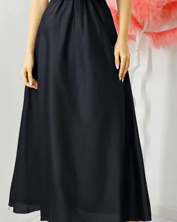 Fusta eleganta Penelope, cu textura satinata si croi lung, Negru, Marime S/M/L