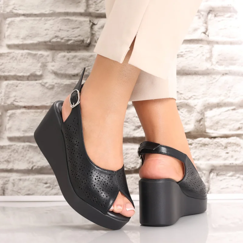 Sandale dama cu platforma Negre din Piele Ecologica Aserna